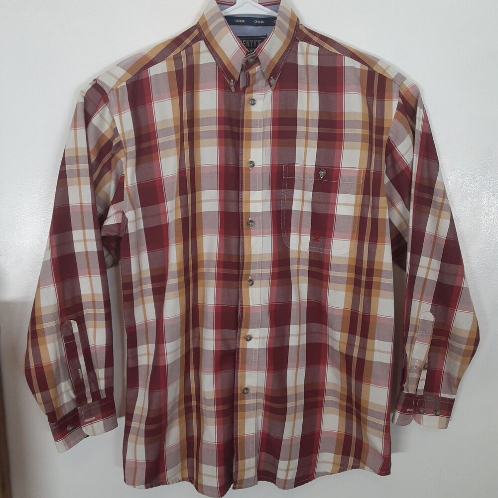 Wrangler Twenty X Adult Mens M Red Long Sleeve Button Up Shirt Western Work